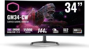 COOLER MASTER GM34-CW Gaming Curved Monitor - 34" UWQHD (3440 x 1440), VA, Height, Tilt, Swivel, HDMI, DP, 400nits, 144Hz
