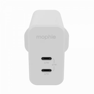 Mophie Accessories Power Adapter | USB C Pd Dual 67w Gan White, Notebook, Smartphone, Tablet, Lightweight, Portable Charger Small